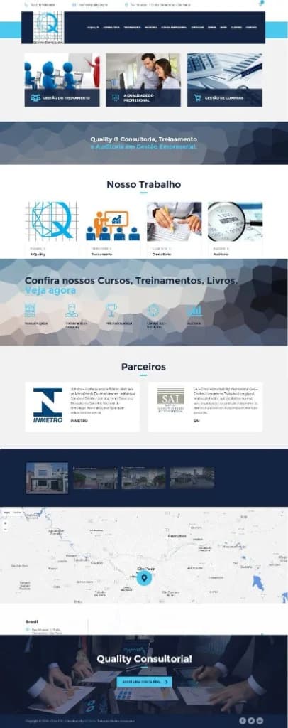 Site Quality Gestão Empresarial em página completa — serviços, parceiros INMETRO e mapa em São Paulo