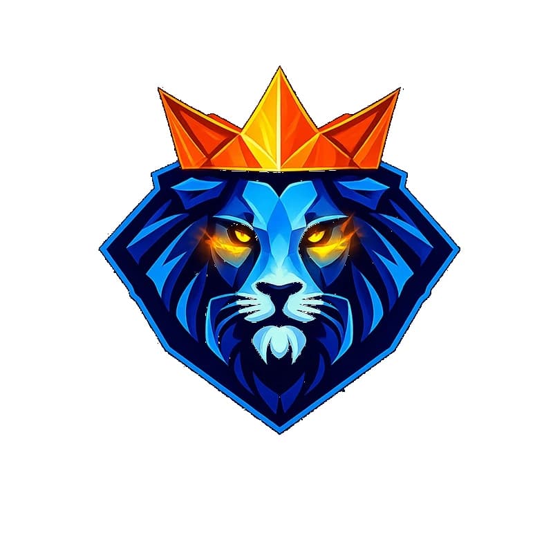 Logotipo do KingFy: leão azul com coroa em fundo branco