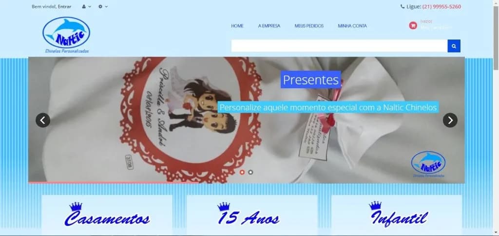 Loja Naltic Chinelos Personalizados com slider de presentes e categorias Casamentos 15 Anos Infantil