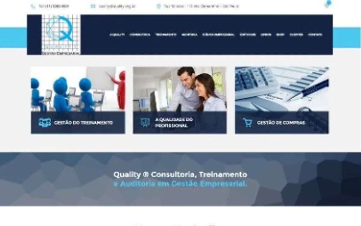 Site Quality Gestão Empresarial em página completa — serviços, parceiros INMETRO e mapa em São Paulo