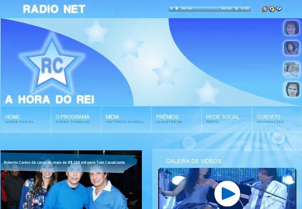 Portal Radio Net A Hora do Rei com player de áudio, estrela RC e galeria de vídeos