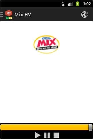 App Mix FM no Android legado com logo Rede Mix de Rádio e barra de reprodução amarela